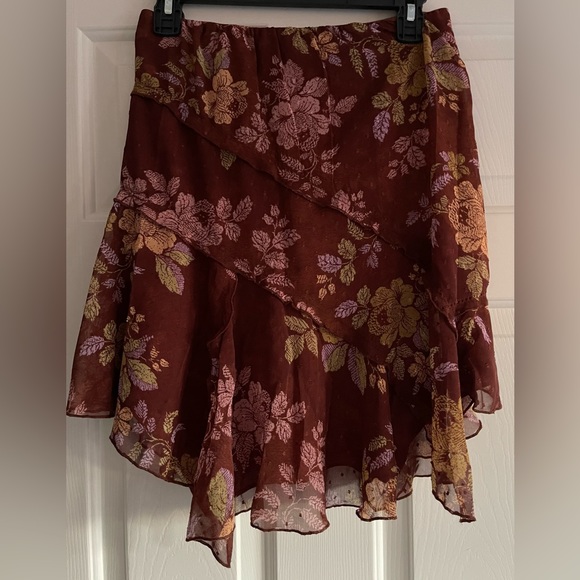 Free People Milly Asymmetrical Floral Mini Skirt Copper Brown Size XS NWOT - Picture 5 of 8